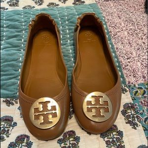 Tory Burch Minnie Flat Cognac Brown 9.5
